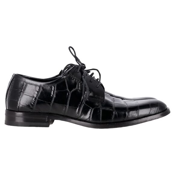 Saint Laurent Croc Embossed Lace Up Oxfords in Black Leather - Picture 1 of 6